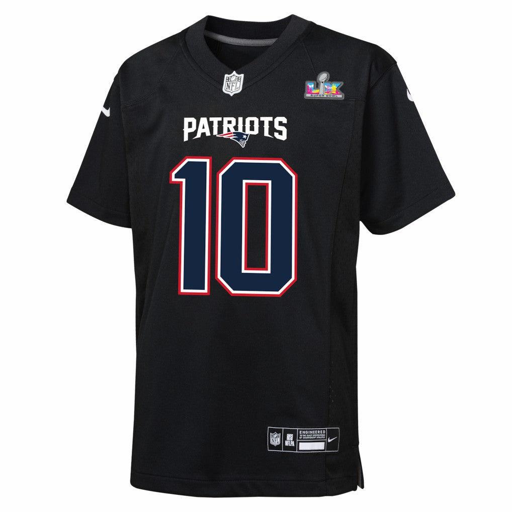 Drake Maye New England Patriots Youth Super Bowl LX Patch Carbon Fashion Game Jersey - Black | Nike on sale