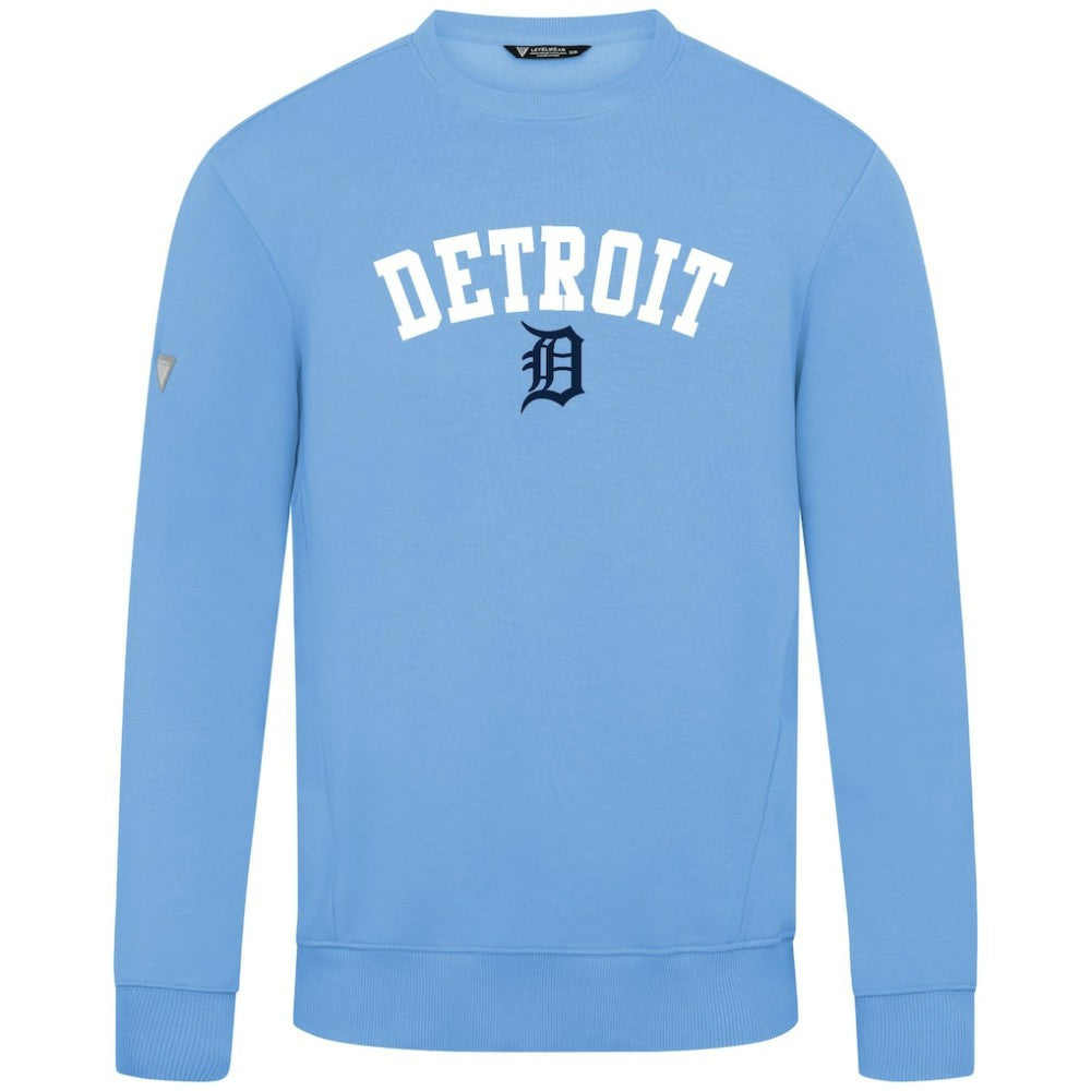 Detroit Tigers Levelwear Zane Felt Arch Pullover Sweatshirt - Light Blue