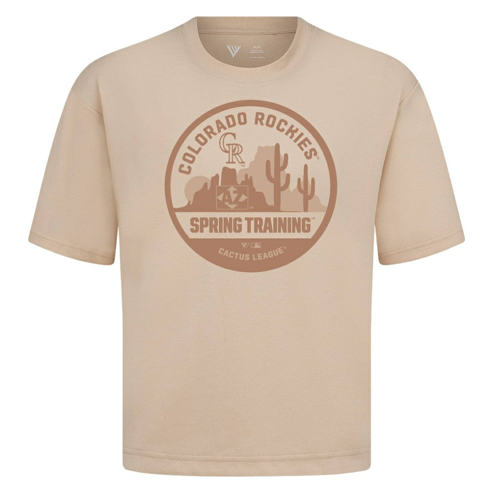 Colorado Rockies Levelwear Spring Training Badge Luxe Signature Knit T-Shirt - Khaki