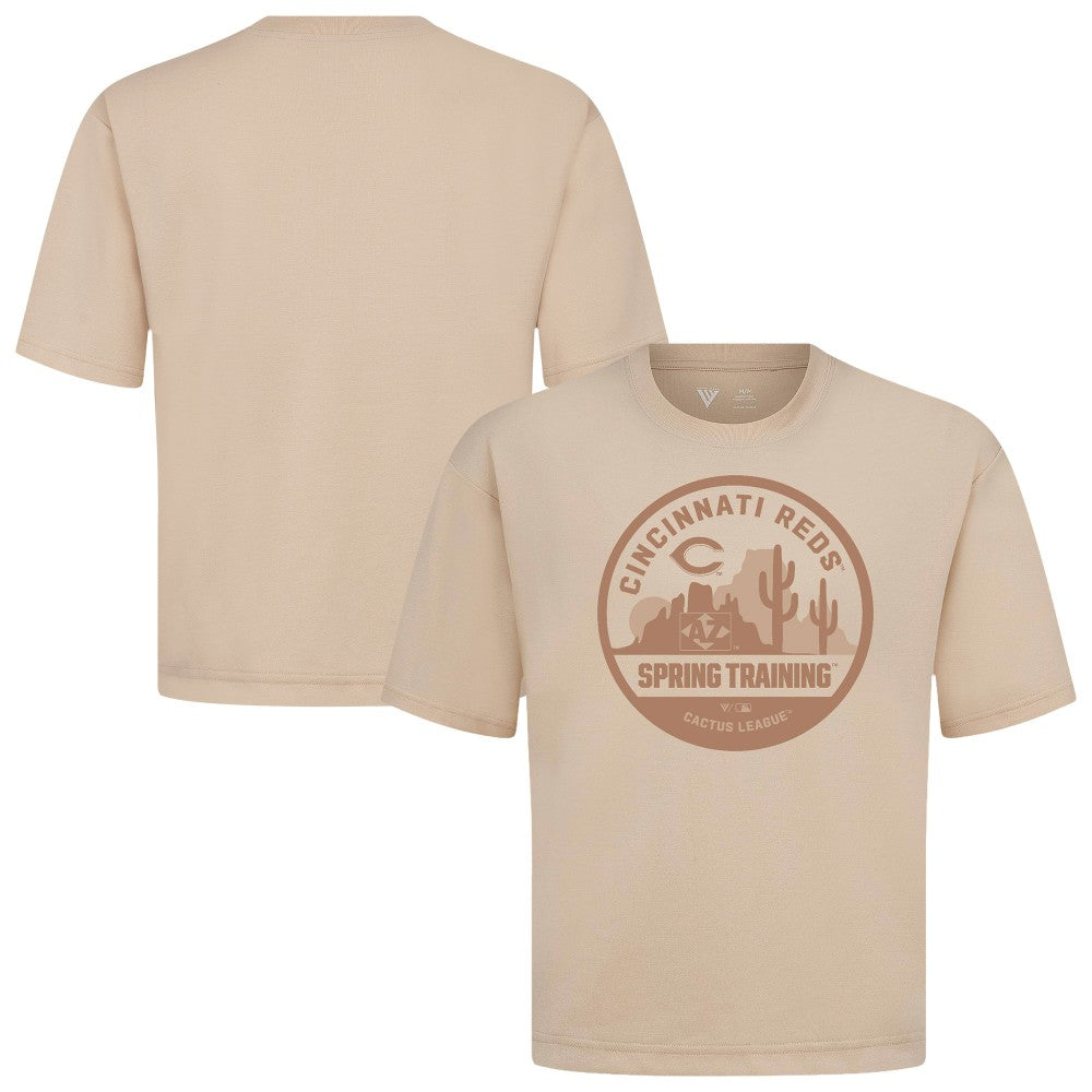 Cincinnati Reds Levelwear Spring Training Badge Luxe Signature Knit T-Shirt - Khaki