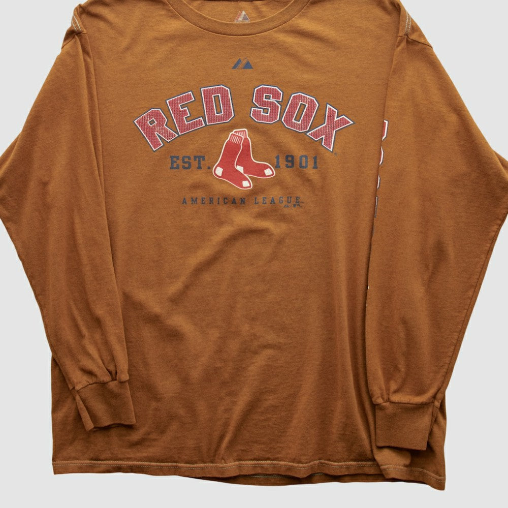 Boston Red Sox Majestic 2000s Long Sleeve T-shirt - Brown Vintage