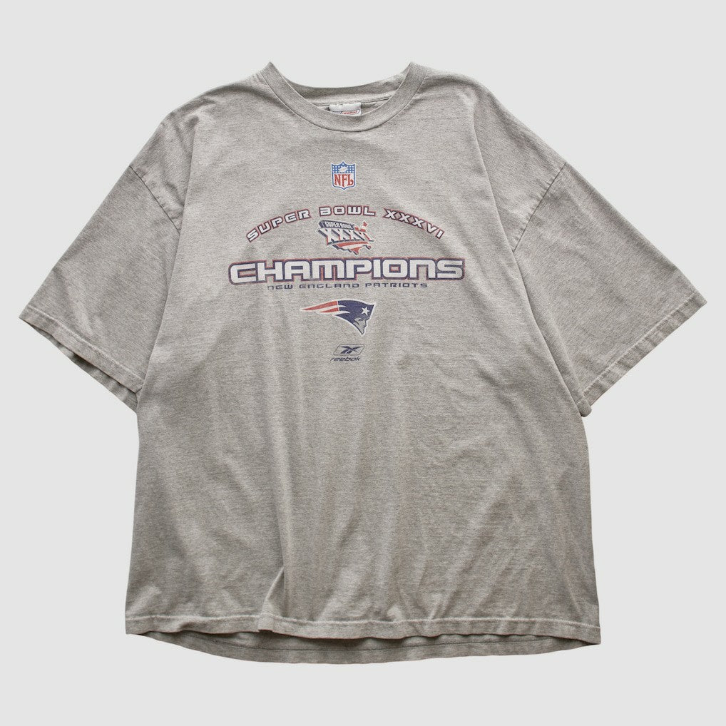 New England Patriots Reebok 2002 T-shirt - Heather Gray Vintage sale