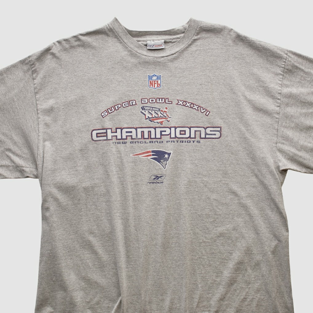 New England Patriots Reebok 2002 T-shirt - Heather Gray Vintage sale