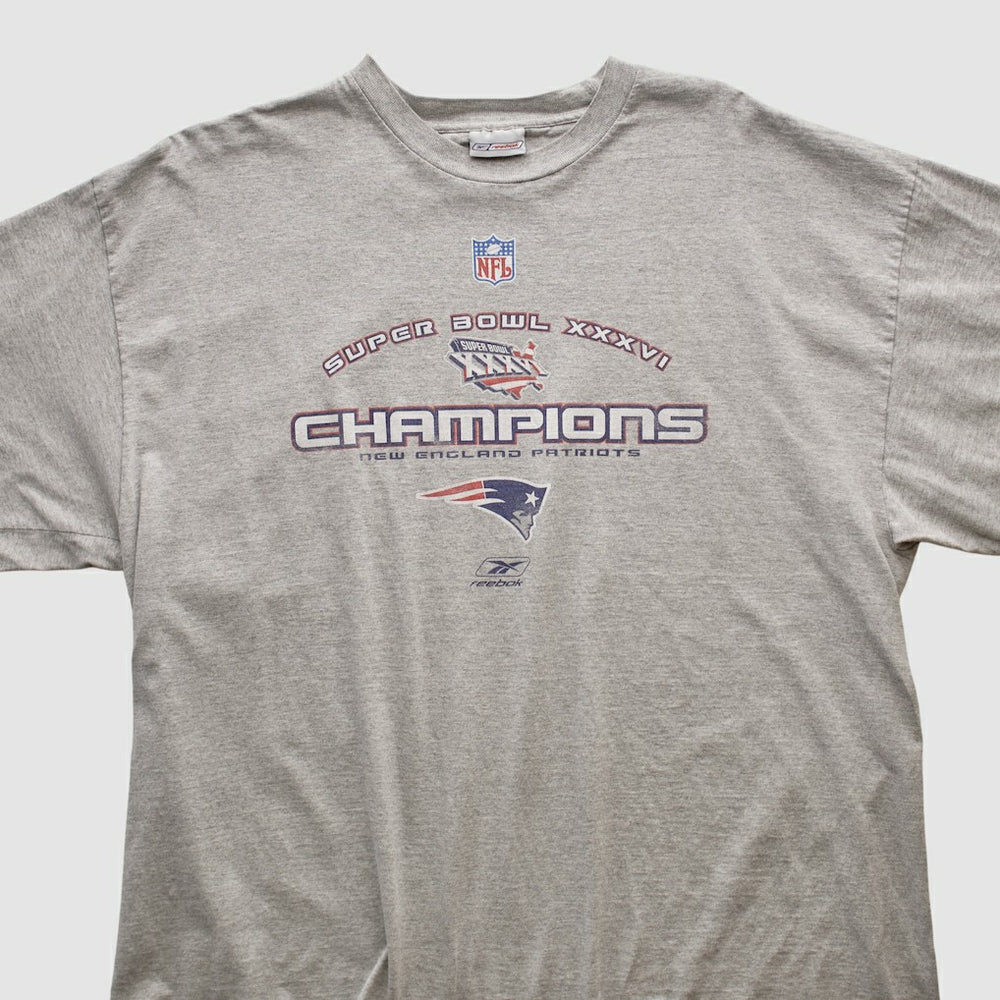 New England Patriots Reebok 2002 T-shirt - Heather Gray Vintage sale
