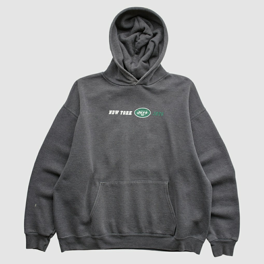 New York Jets Team Edition Apparel 2000s Hooded Pullover Sweatshirt - Charcoal Vintage sale