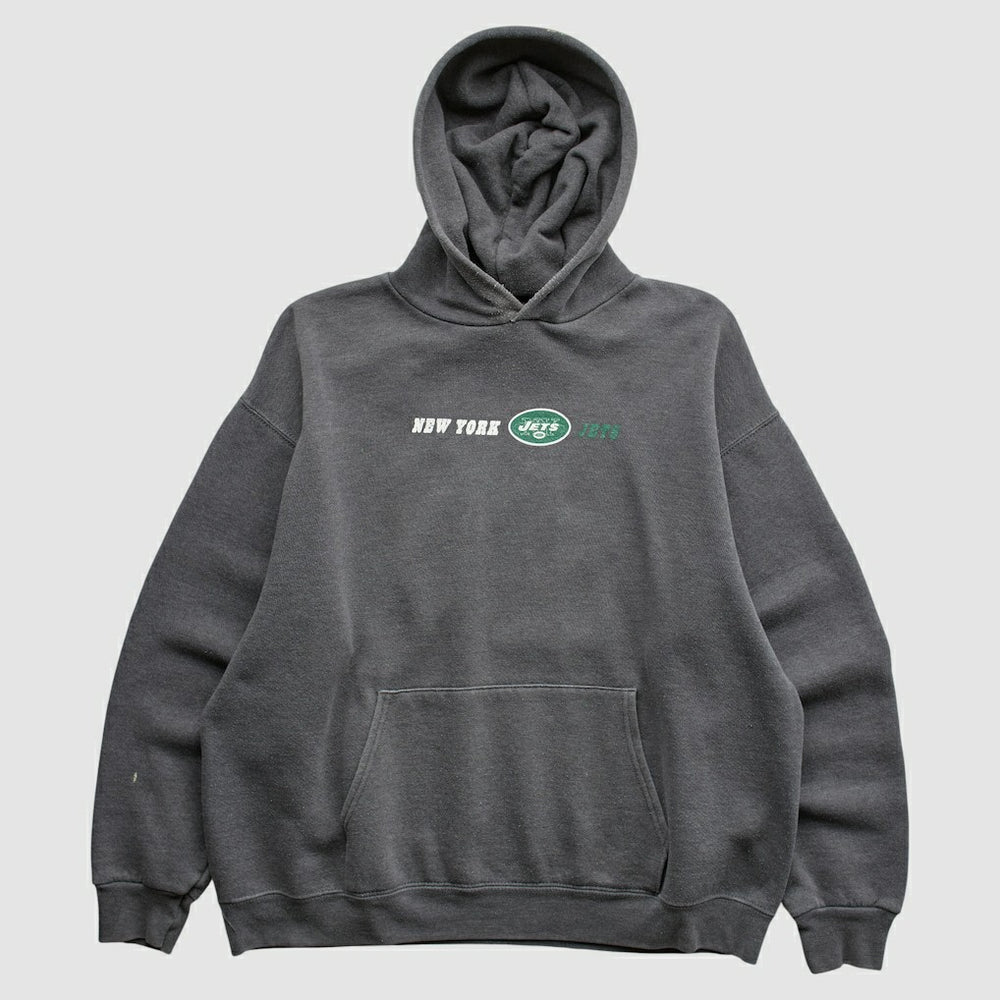 New York Jets Team Edition Apparel 2000s Hooded Pullover Sweatshirt - Charcoal Vintage sale