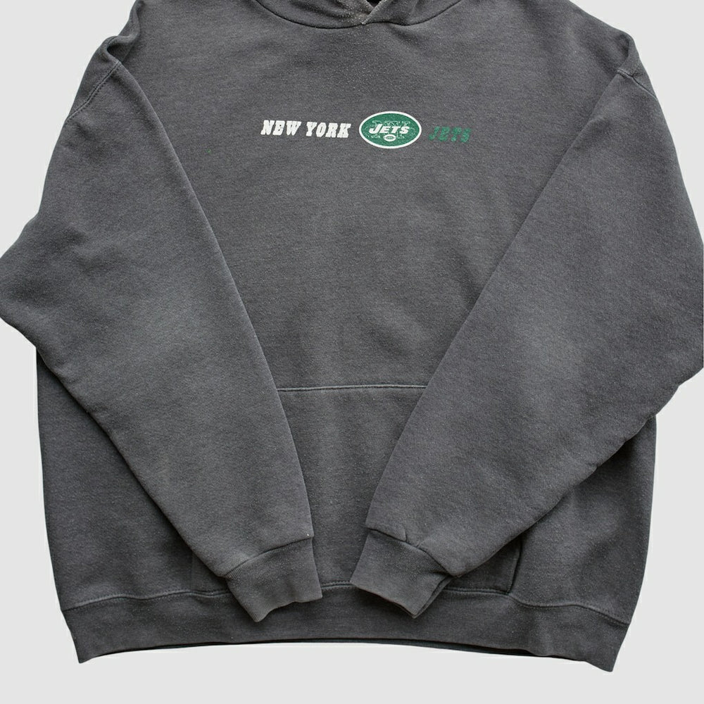 New York Jets Team Edition Apparel 2000s Hooded Pullover Sweatshirt - Charcoal Vintage sale