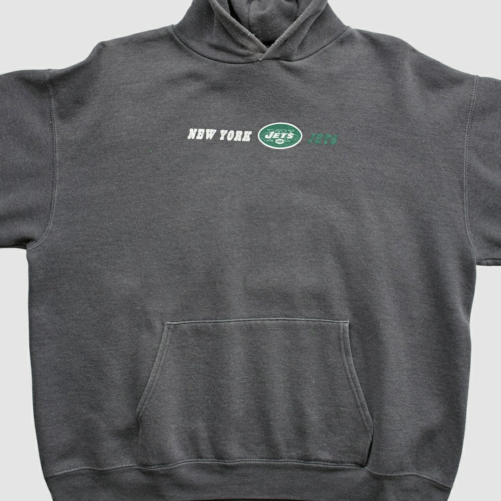 New York Jets Team Edition Apparel 2000s Hooded Pullover Sweatshirt - Charcoal Vintage sale