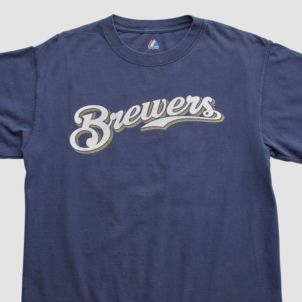 Milwaukee Brewers Majestic 2000s T-shirt - Navy Vintage