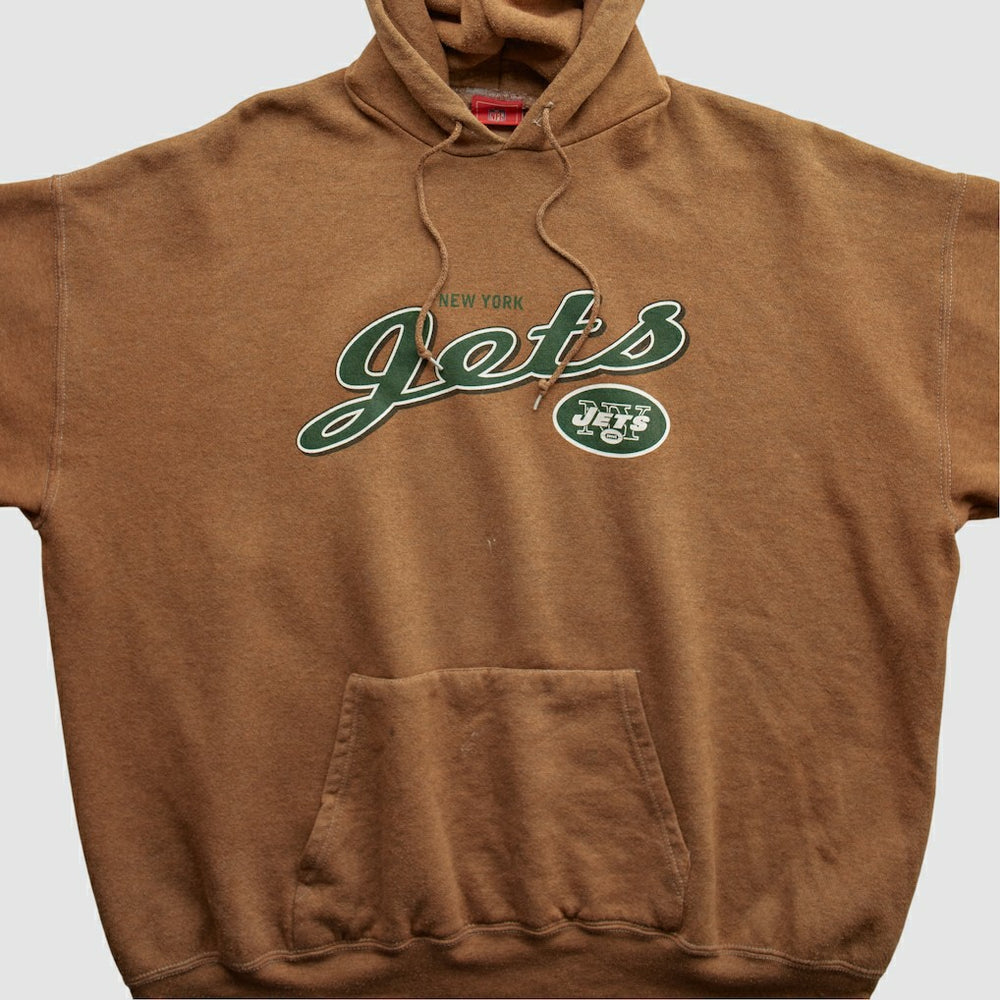 New York Jets NFL 2000s Hooded Pullover Sweatshirt - Brown Vintage cheap