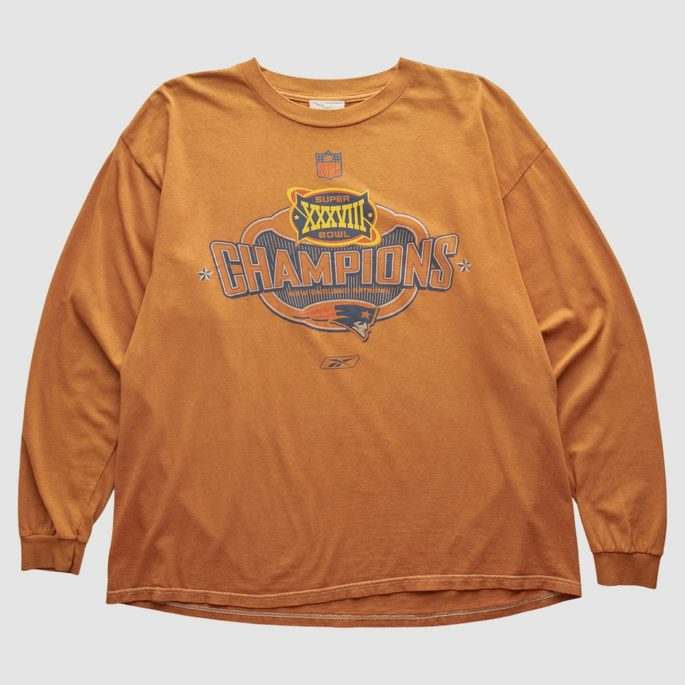 New England Patriots Reebok 2004 Long Sleeve T-shirt - Orange Vintage for sale