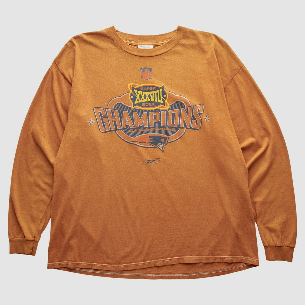 New England Patriots Reebok 2004 Long Sleeve T-shirt - Orange Vintage for sale