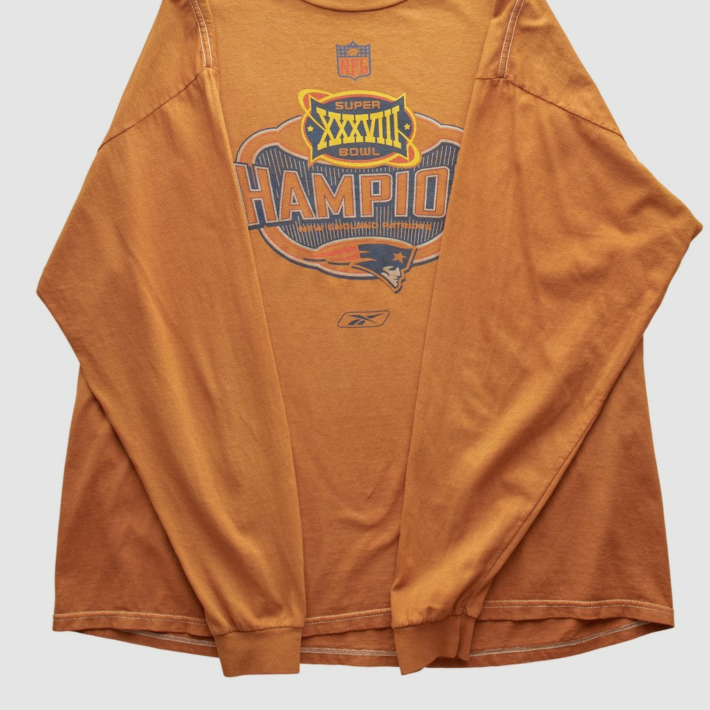 New England Patriots Reebok 2004 Long Sleeve T-shirt - Orange Vintage for sale