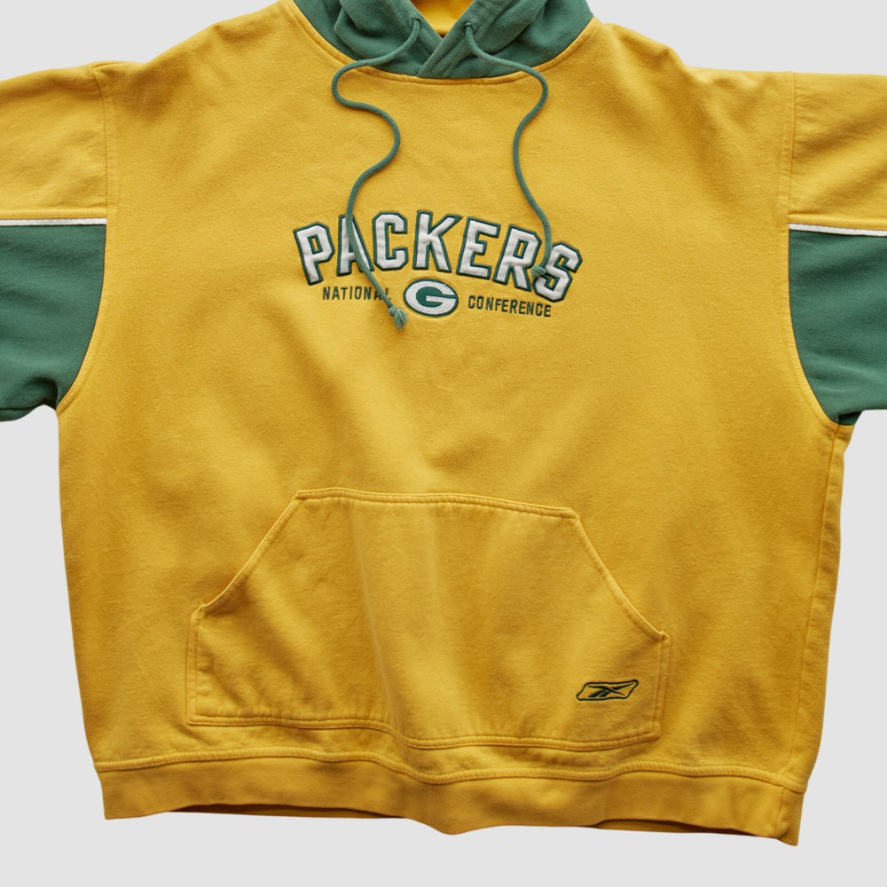 Green Bay Packers Reebok 2000s Hooded Pullover Sweatshirt - Yellow Vintage for sale