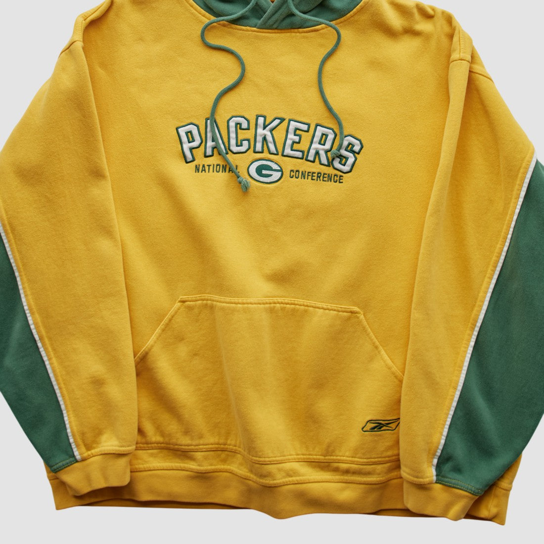 Green Bay Packers Reebok 2000s Hooded Pullover Sweatshirt - Yellow Vintage for sale