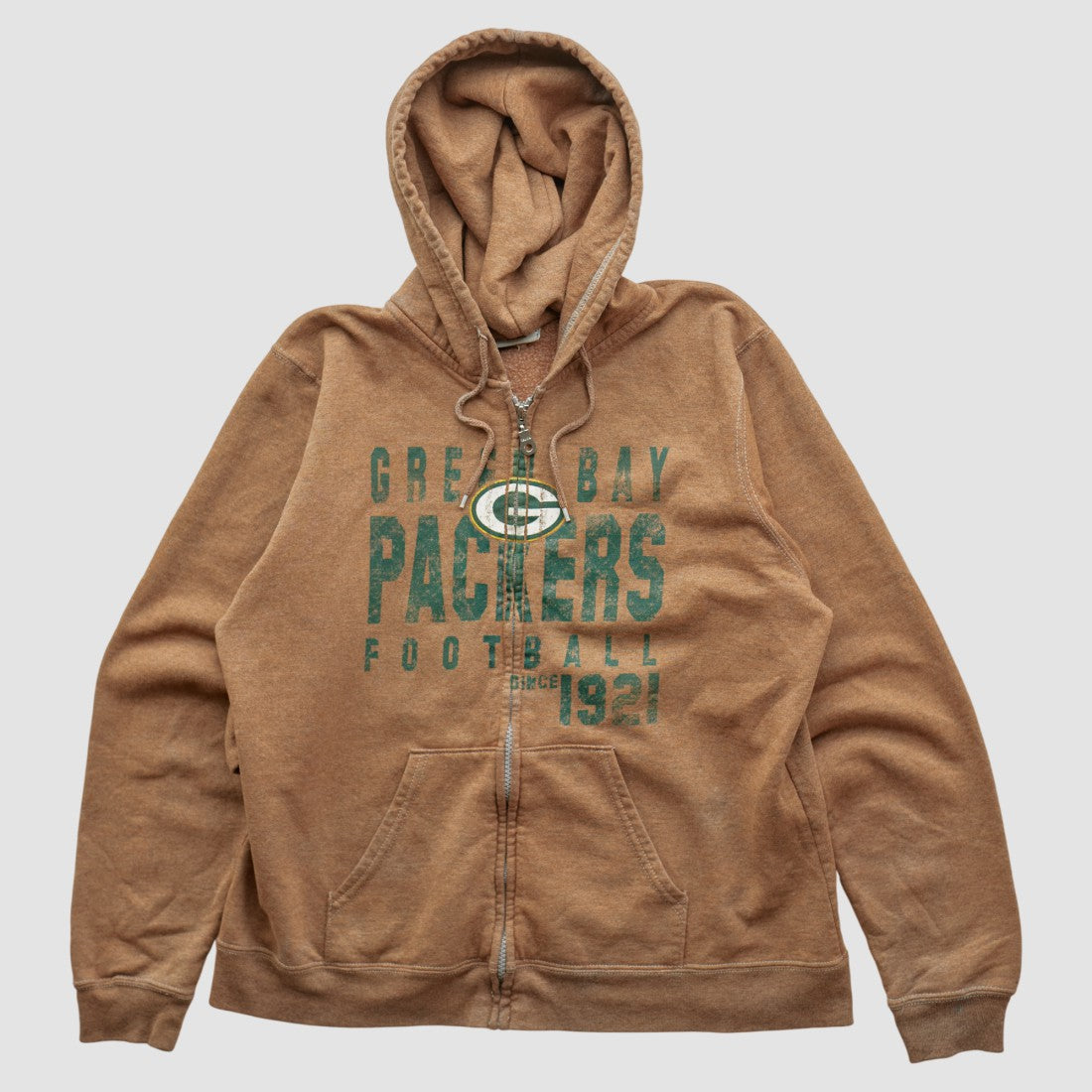Green Bay Packers NFL 2000s Hooded Full Zip Sweatshirt - Tan Vintage on sale