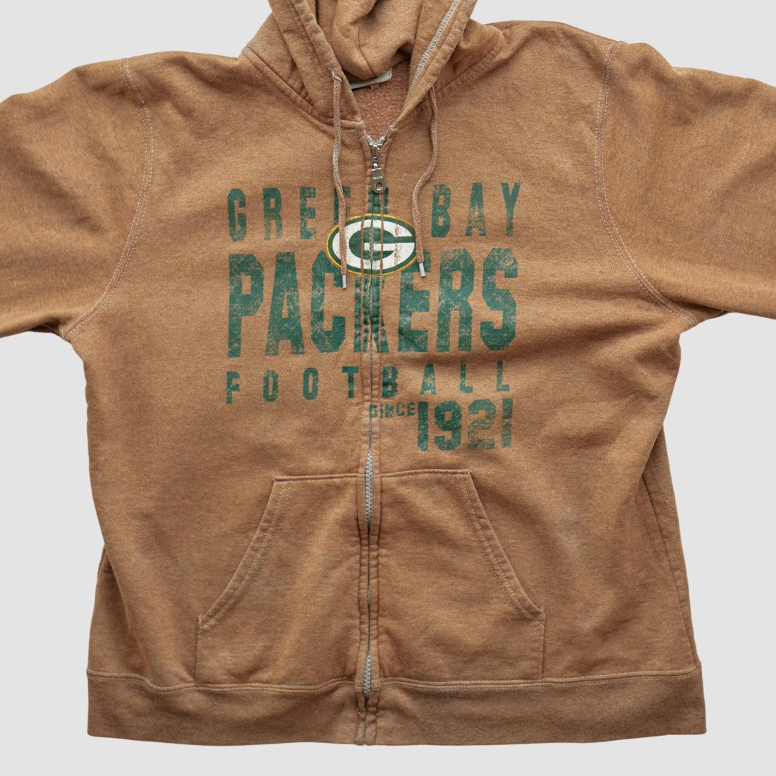 Green Bay Packers NFL 2000s Hooded Full Zip Sweatshirt - Tan Vintage on sale