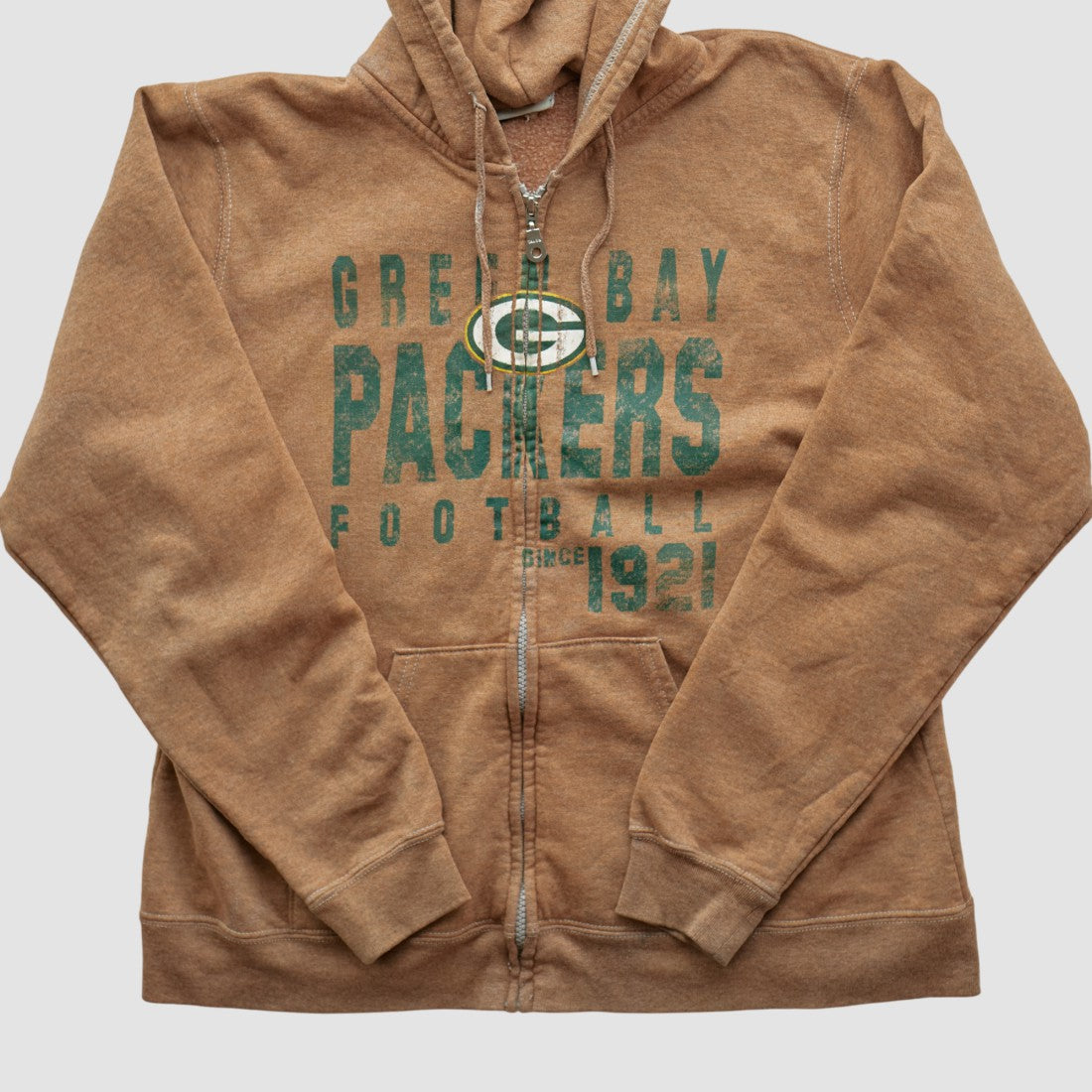 Green Bay Packers NFL 2000s Hooded Full Zip Sweatshirt - Tan Vintage on sale