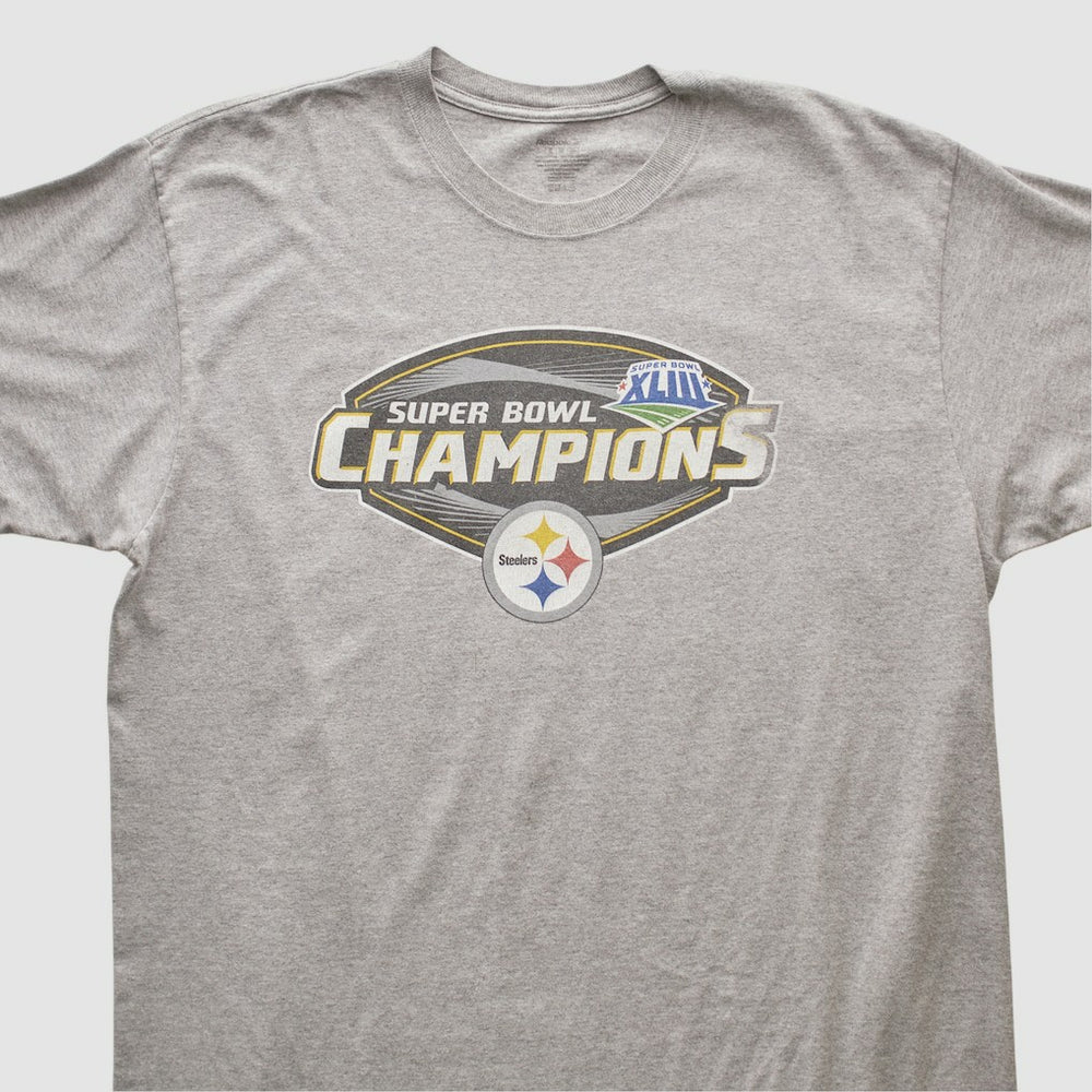 Pittsburgh Steelers Reebok 2009 T-shirt - Heather Gray Vintage sale