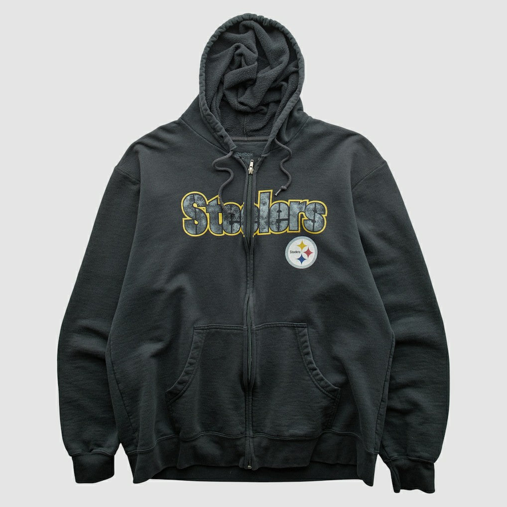 Pittsburgh Steelers Reebok 2000s Hooded Full Zip Sweatshirt - Charcoal Vintage cheap