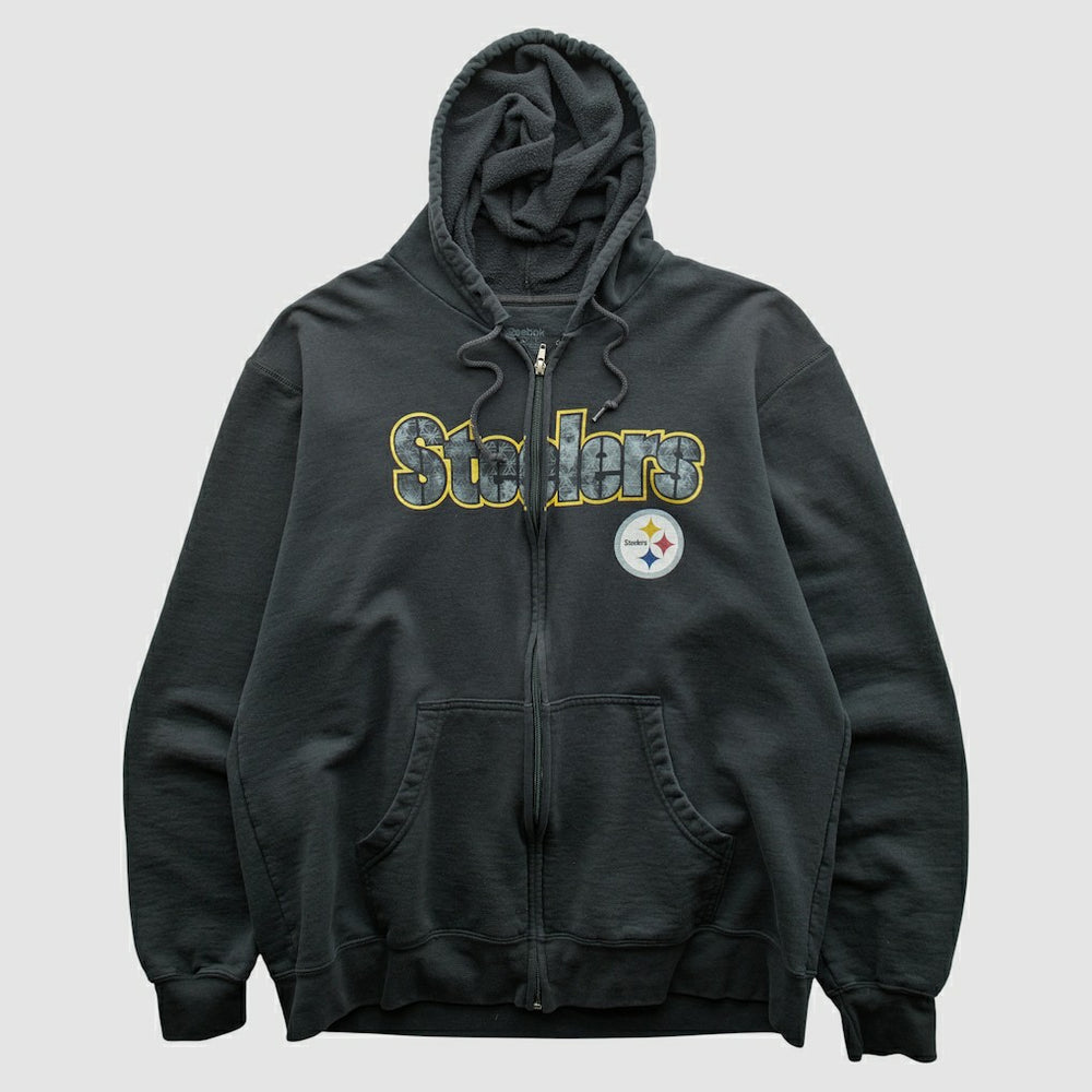 Pittsburgh Steelers Reebok 2000s Hooded Full Zip Sweatshirt - Charcoal Vintage cheap