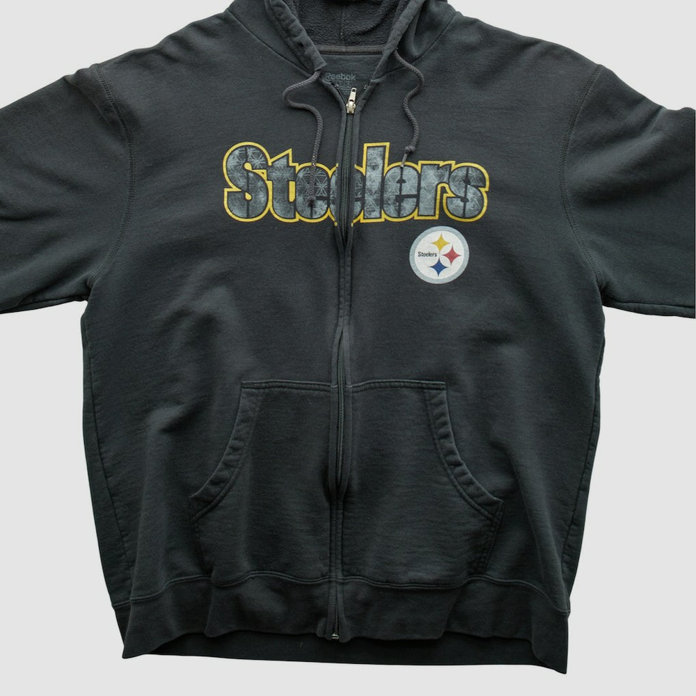 Pittsburgh Steelers Reebok 2000s Hooded Full Zip Sweatshirt - Charcoal Vintage cheap