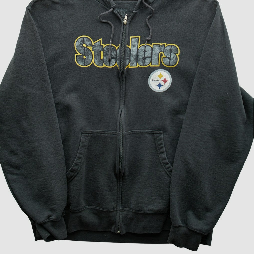 Pittsburgh Steelers Reebok 2000s Hooded Full Zip Sweatshirt - Charcoal Vintage cheap