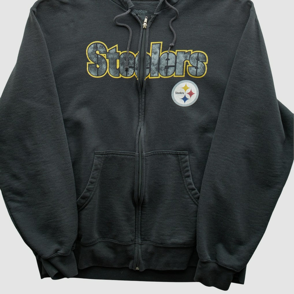 Pittsburgh Steelers Reebok 2000s Hooded Full Zip Sweatshirt - Charcoal Vintage cheap