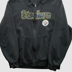 Pittsburgh Steelers Reebok 2000s Hooded Full Zip Sweatshirt - Charcoal Vintage cheap
