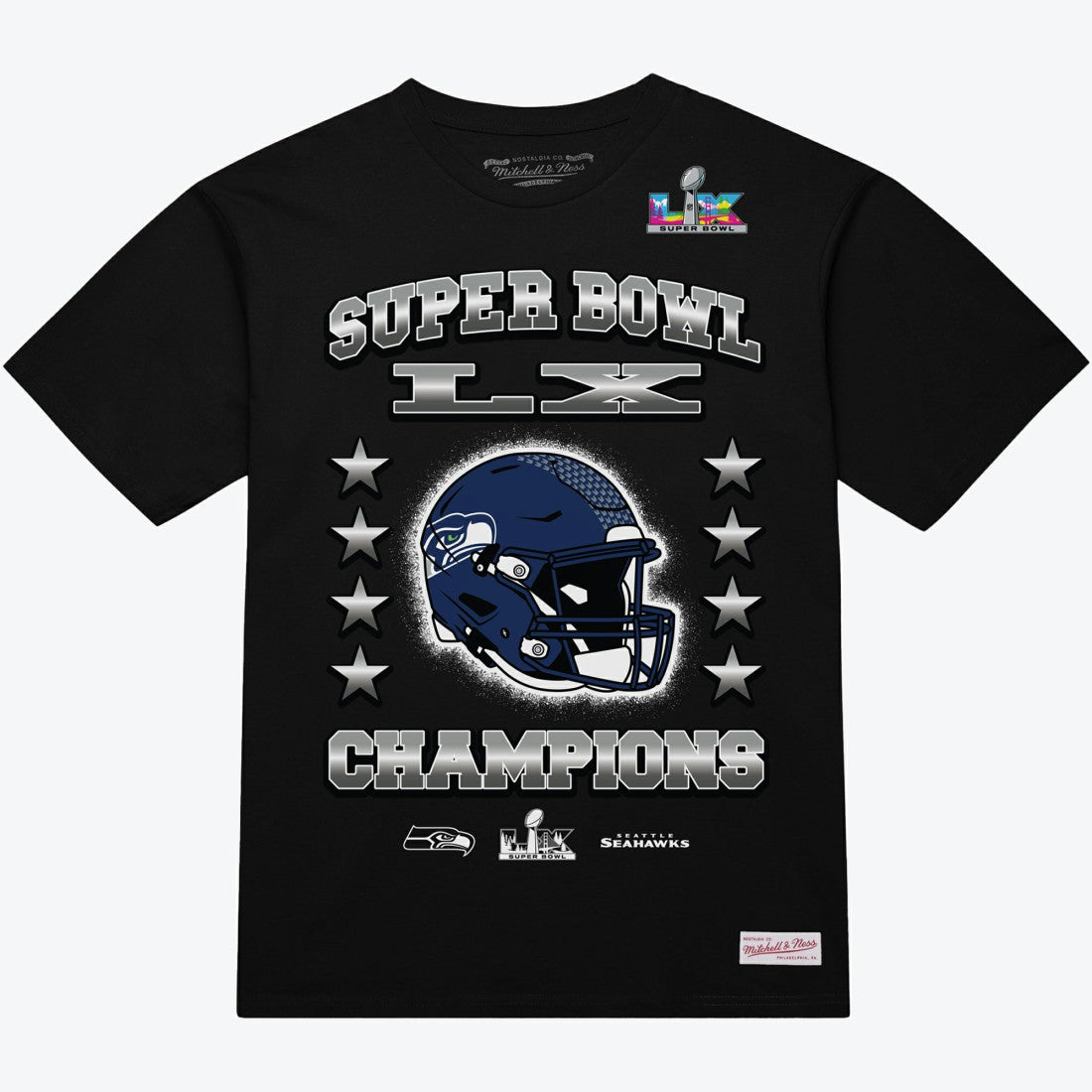 Seattle Seahawks Super Bowl LX Champions Helmet Arch T-Shirt - Black discount