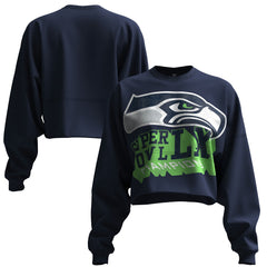 Seattle Seahawks Spirit Jersey Women's Super Bowl LX Champions Cropped Long Sleeve T-Shirt - College Navy sale