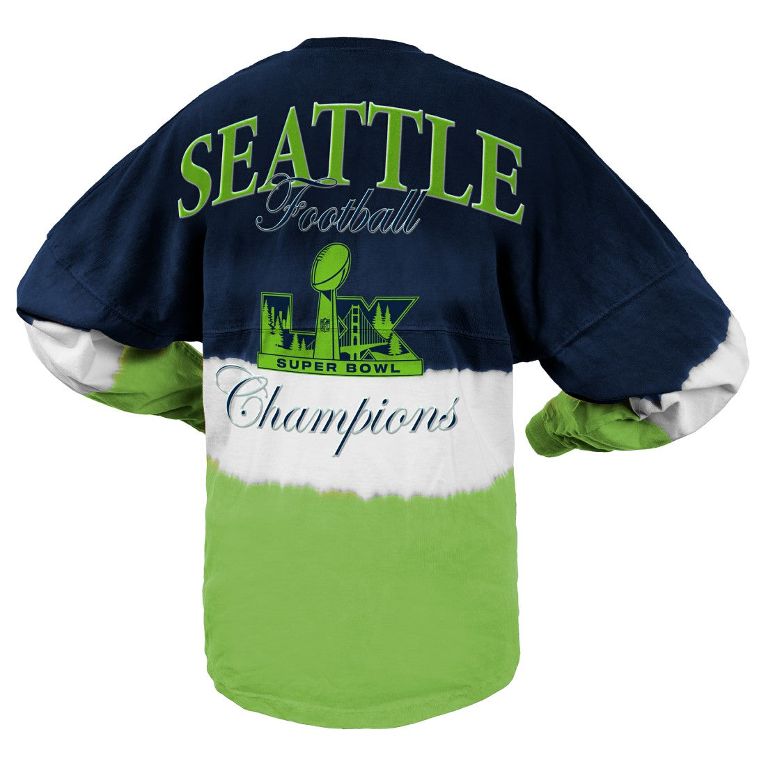 Seattle Seahawks Spirit Jersey Women's Super Bowl LX Champions Horizontal Ombre Long Sleeve T-Shirt - College Navy/Neon Green cheap