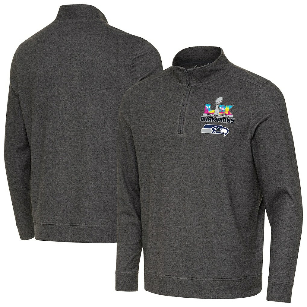 Seattle Seahawks Antigua Super Bowl LX Champions Subtle Quarter-Zip Pullover - Black cheap