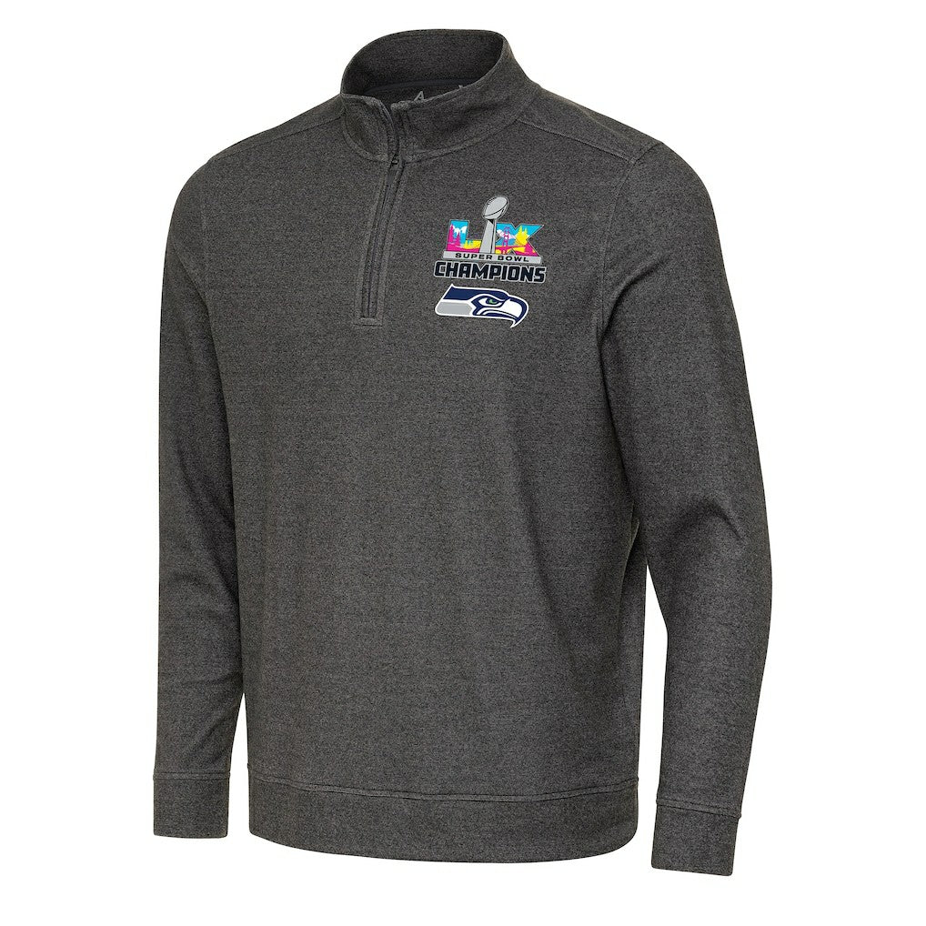 Seattle Seahawks Antigua Super Bowl LX Champions Subtle Quarter-Zip Pullover - Black cheap