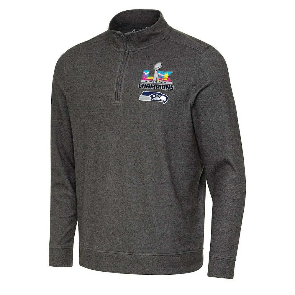 Seattle Seahawks Antigua Super Bowl LX Champions Subtle Quarter-Zip Pullover - Black cheap