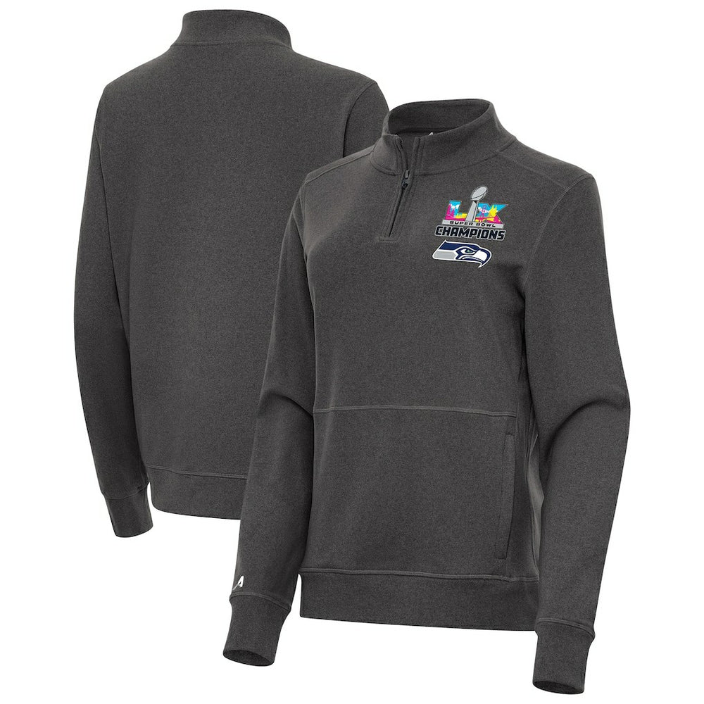 Seattle Seahawks Antigua Women's Super Bowl LX Champions Crush Quarter-Zip Pullover - Charcoal discount