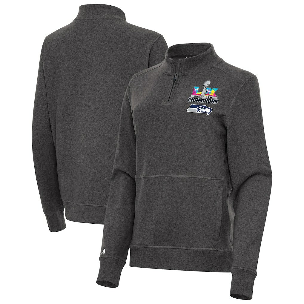 Seattle Seahawks Antigua Women's Super Bowl LX Champions Crush Quarter-Zip Pullover - Charcoal discount