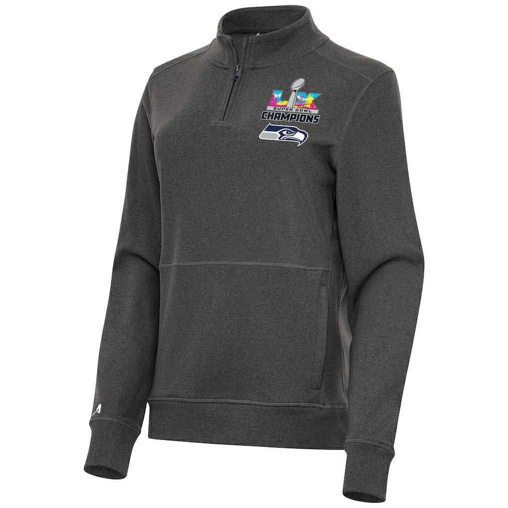 Seattle Seahawks Antigua Women's Super Bowl LX Champions Crush Quarter-Zip Pullover - Charcoal discount