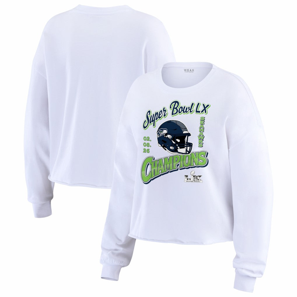 Seattle Seahawks WEAR by Erin Andrews Women's Super Bowl LX Champions Cropped Long Sleeve T-Shirt - White online
