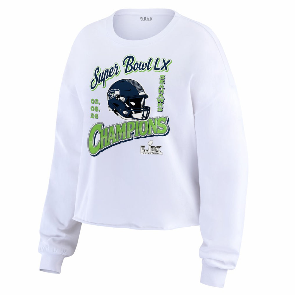 Seattle Seahawks WEAR by Erin Andrews Women's Super Bowl LX Champions Cropped Long Sleeve T-Shirt - White online