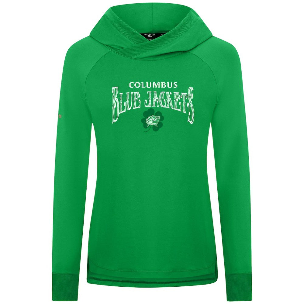 Columbus Blue Jackets Levelwear Women's St. Patrick's Day Slender Raglan Hoodie Kelly Green