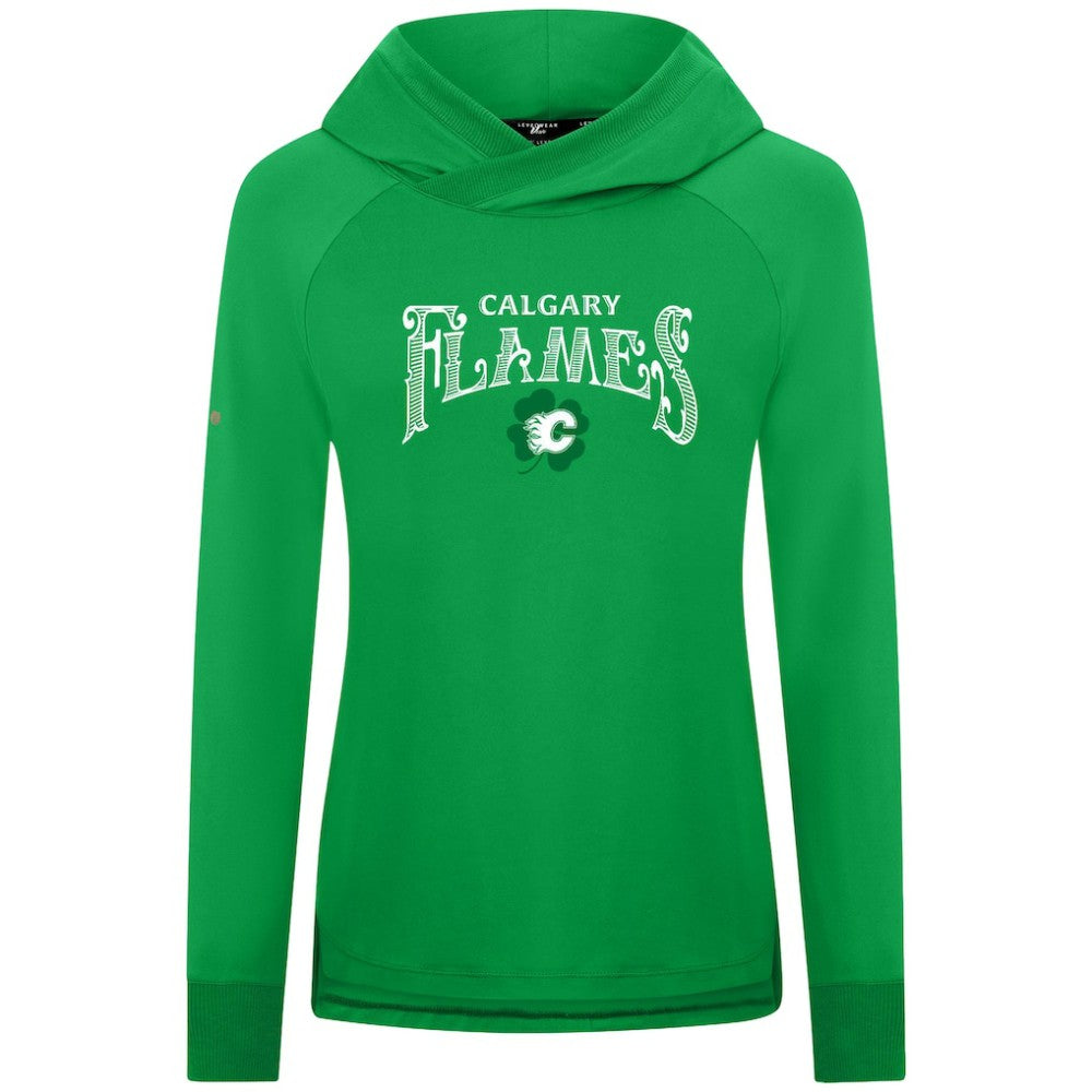 Calgary Flames Levelwear Women's St. Patrick's Day Slender Raglan Hoodie Kelly Green