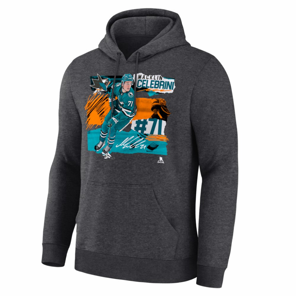 Macklin Celebrini San Jose Sharks Fresh Ice Hoodie Charcoal