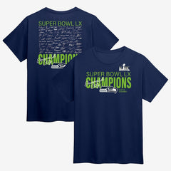 Seattle Seahawks Super Bowl LX Champions Big & Tall Autograph Signing Roster T-Shirt - College Navy cheap