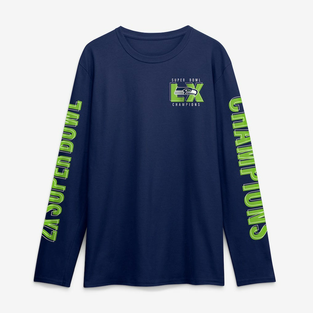 Seattle Seahawks Two-Time Super Bowl Champions Big & Tall Own The Moments Long Sleeve T-Shirt - College Navy discount