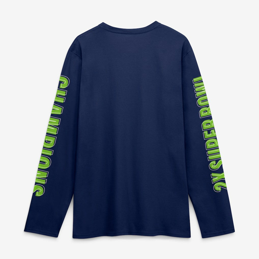 Seattle Seahawks Two-Time Super Bowl Champions Big & Tall Own The Moments Long Sleeve T-Shirt - College Navy discount