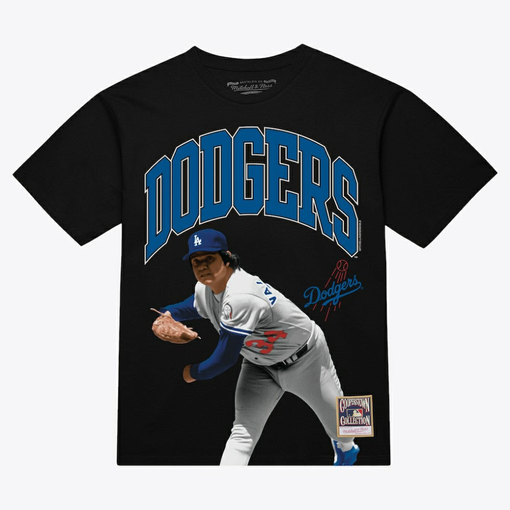 Fernando Valenzuela Los Angeles Dodgers Photo Arch Player Graphic T-Shirt - Black | Mitchell & Ness