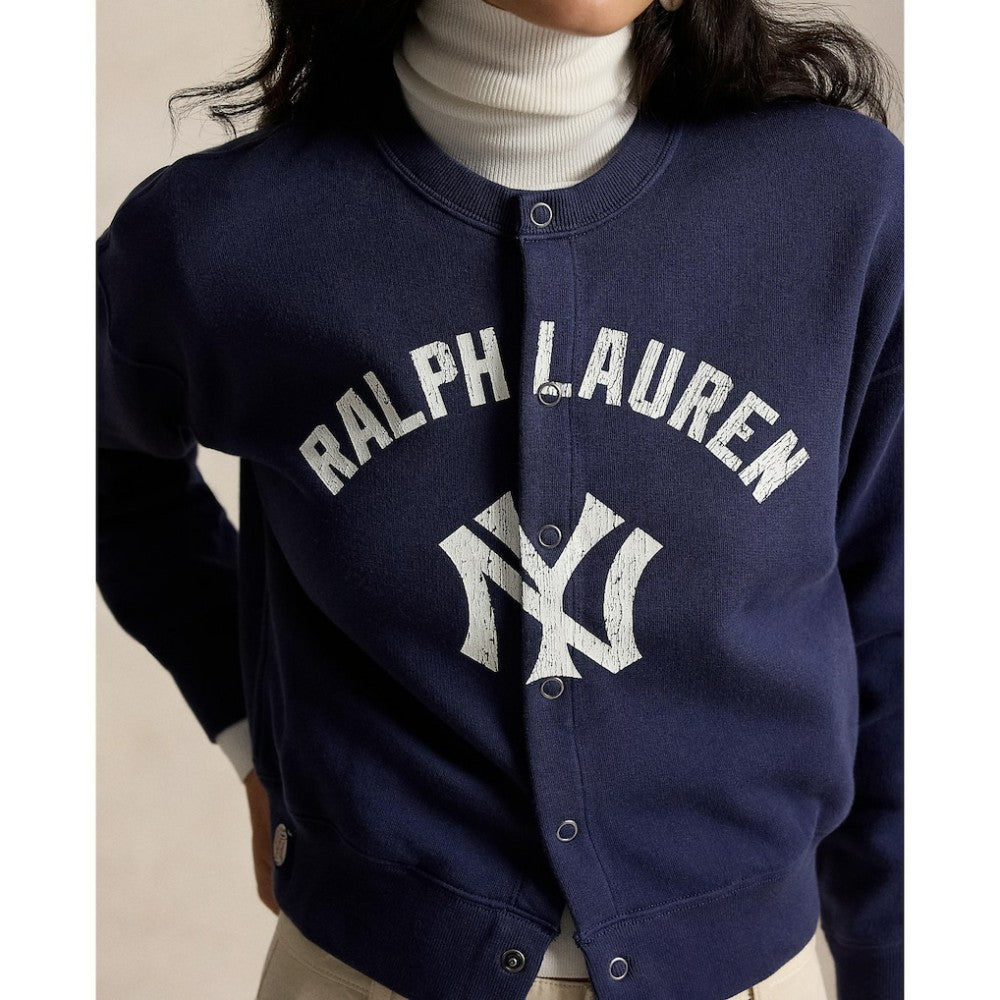 Yankees Polo Ralph Lauren Women's Seasonal Knit Full-Snap Cardigan - Navy