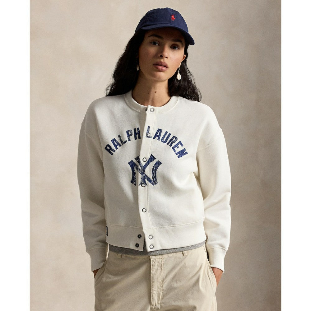 Yankees Polo Ralph Lauren Women's Seasonal Knit Full-Snap Cardigan - White