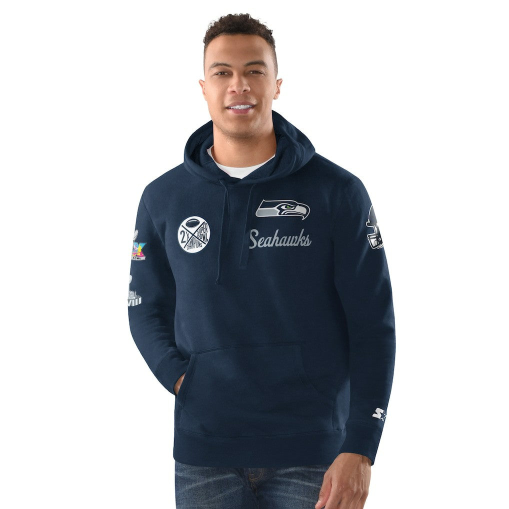 Seattle Seahawks Starter Two-Time Super Bowl Champions Classic Fleece Hoodie - College Navy outlet